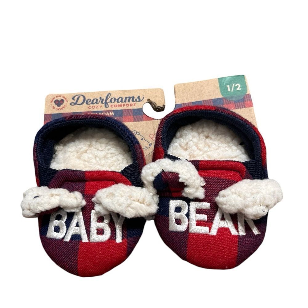 Dearfoams Plaid Baby Bear Slippers